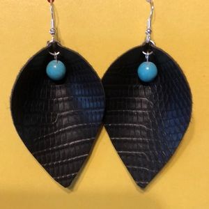 Leather earrings with beaded accents